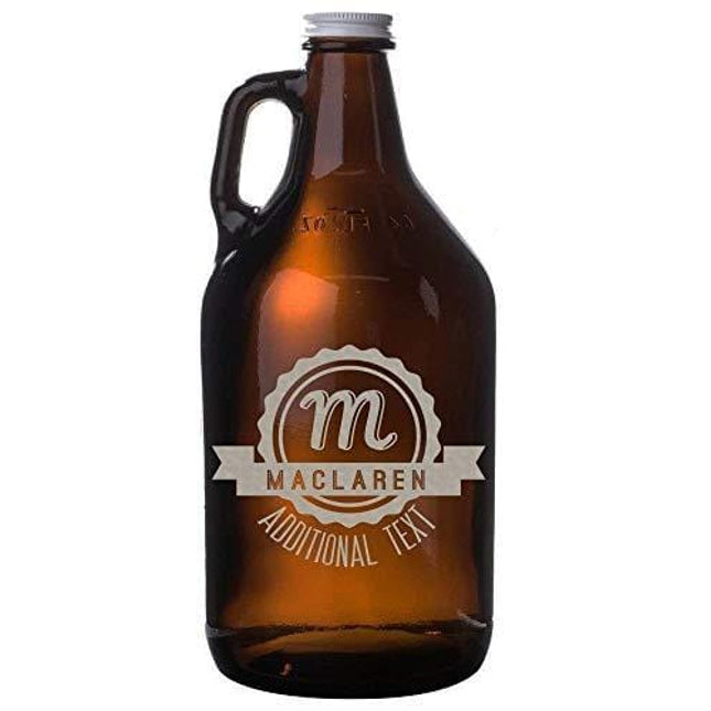 Personalized Etched 64oz Amber Glass Beer Growler