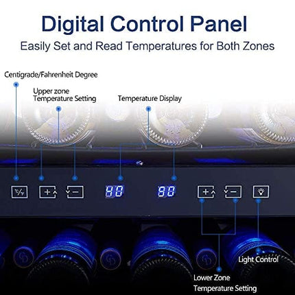 STAIGIS 24 Inch Wine Refrigerator, Under Counter Dual Zone Wine Cooler w/Stainless Steel Frame Glass Door, 46 Bottles Wine Fridge for Built In or Freestanding with Concealed Pull Design