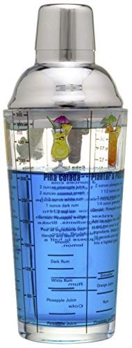 14 oz Recipe Glass Cocktail Shaker With Strainer Top - Includes 6 Cocktail Drink Recipes (Rum Theme)