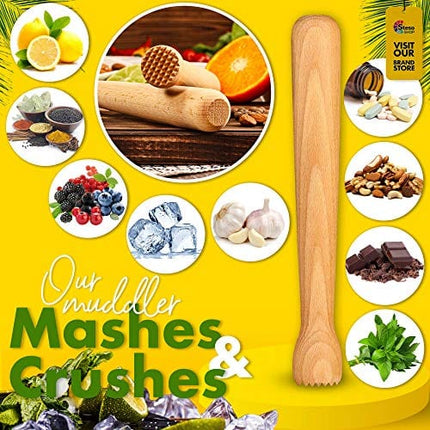 Steso Bar Muddler Wood - Cocktail Mojito Muddler Bar tool Drink Mint Lime - Best Muddler herb lemon garlic Crusher - Durable Stable Powerful - Muddler for Cocktails - Pestle Bar