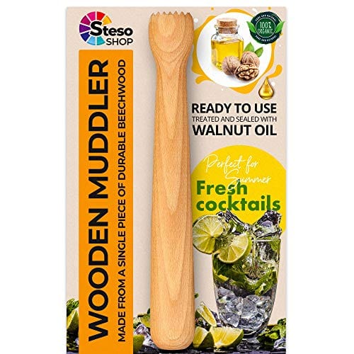 Steso Bar Muddler Wood - Cocktail Mojito Muddler Bar tool Drink Mint Lime - Best Muddler herb lemon garlic Crusher - Durable Stable Powerful - Muddler for Cocktails - Pestle Bar