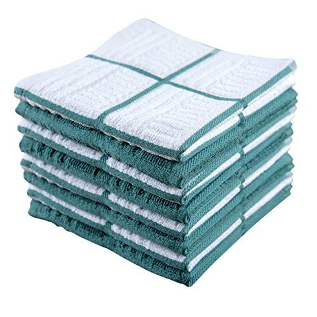 Sticky Toffee Cotton Kitchen Towels Dishcloths Set of 8, Blue and White Dish Cloth Towels, Tea Towels, Reusable and Absorbent Cleaning Cloths, Oeko-Tex Cotton, 12 in x 12 in