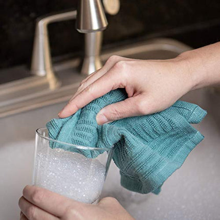 Sticky Toffee Cotton Kitchen Towels Dishcloths Set of 8, Blue and White Dish Cloth Towels, Tea Towels, Reusable and Absorbent Cleaning Cloths, Oeko-Tex Cotton, 12 in x 12 in