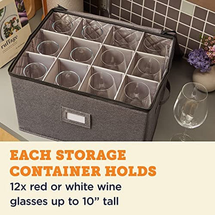 storageLAB China Storage Set, Hard Shell and Stackable, for Dinnerware Storage and Transport, Protects Dishes Cups and Mugs, Felt Plate Dividers Included (Gray, 1 Pack Wine Glass Storage)