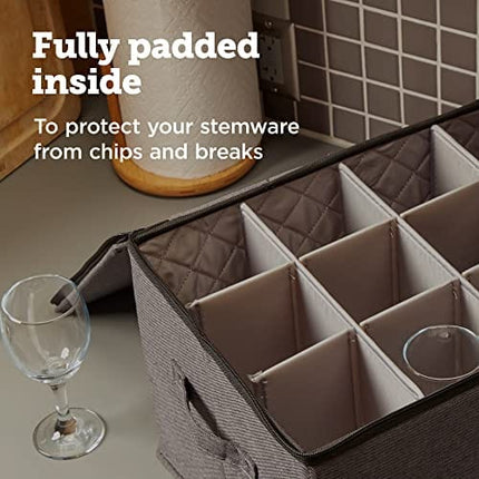 storageLAB China Storage Set, Hard Shell and Stackable, for Dinnerware Storage and Transport, Protects Dishes Cups and Mugs, Felt Plate Dividers Included (Gray, 1 Pack Wine Glass Storage)