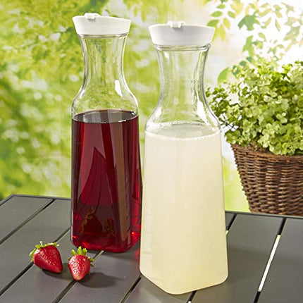 STORi Clear Plastic 50-ounce Square Base Beverage Carafes | set of 2 | White Lids