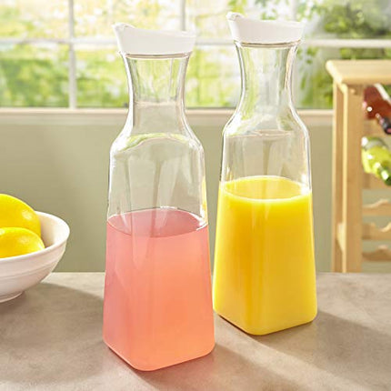 STORi Clear Plastic 50-ounce Square Base Beverage Carafes | set of 2 | White Lids