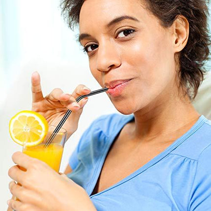 StrawExpert 16 Pack Black Reusable Metal Straws with Silicone Tip & Travel Case & Cleaning Brush,Long Stainless Steel Straws Drinking Straw for 20 and 30 oz Tumbler