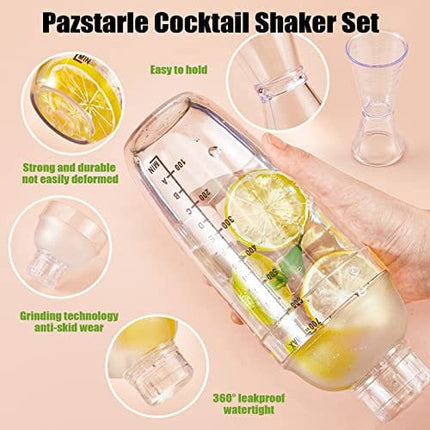 Suclain 8 Pcs Plastic Cocktail Shaker Set 6 Pcs 24 oz Drink Shaker 2 Pcs Double Measuring Jigger Clear Plastic Shaker Bottle Tea Drink Mixer Cocktail Measuring Cup for Bar Party Kitchen Tools