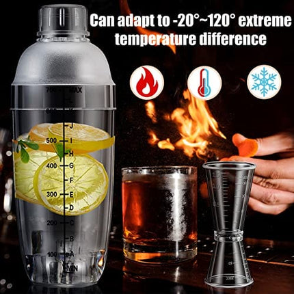 Suclain 8 Pcs Plastic Cocktail Shaker Set 6 Pcs 24 oz Drink Shaker 2 Pcs Double Measuring Jigger Clear Plastic Shaker Bottle Tea Drink Mixer Cocktail Measuring Cup for Bar Party Kitchen Tools