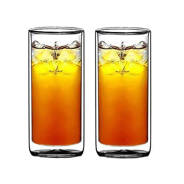 Sun's Tea(tm) 16oz Ultra Clear Strong Double Wall Insulated Thermo Glass Tumbler Highball Glass for Beer/cocktail/lemonade/iced Tea, Set of 2 (Made of Real Borosilicate Glass, Not Plastic)
