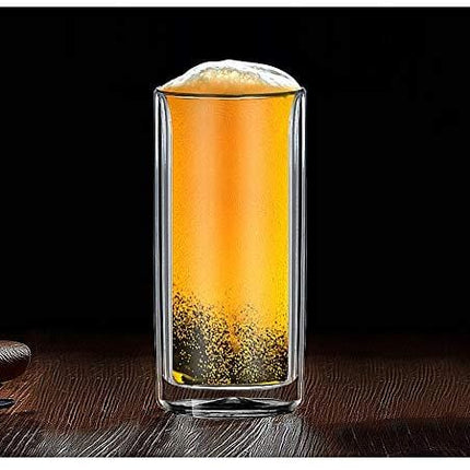 Sun's Tea(tm) 16oz Ultra Clear Strong Double Wall Insulated Thermo Glass Tumbler Highball Glass for Beer/cocktail/lemonade/iced Tea, Set of 2 (Made of Real Borosilicate Glass, Not Plastic)