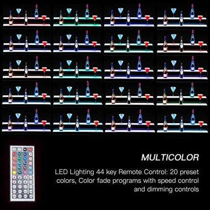 SUNCOO 40 Inch 2 Step LED Lighted Liquor Bottle Display Illuminated Bottle Shelf 2 Tier Home Commercial Bar Shelf Light Changing Shelves High Gloss Black Finish with Remote Control