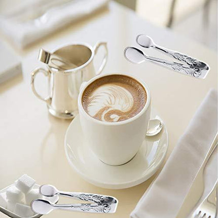 3PCS Mini Serving Tongs, 4Inch Rose Stainless Steel Sugar Cube Tongs, Sliver Small Ice Tongs for Tea and Coffee Party, Appetizers, Desserts by Sunenlyst