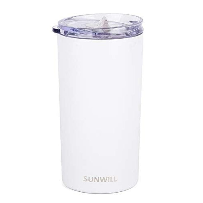 SUNWILL Double Wall Coffee Cup, Insulated Coffee Mug Stainless Steel Slim Travel Tumbler Mini 12oz, White