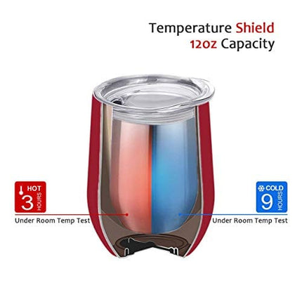 SUNWILL Vaccum Insulated Wine Tumbler with Lid (Wine Red), Stemless Stainless Steel Insulated Wine Glass 12oz, Double Wall Durable Coffee Mug, for Champaign, Cocktail, Beer, Office use