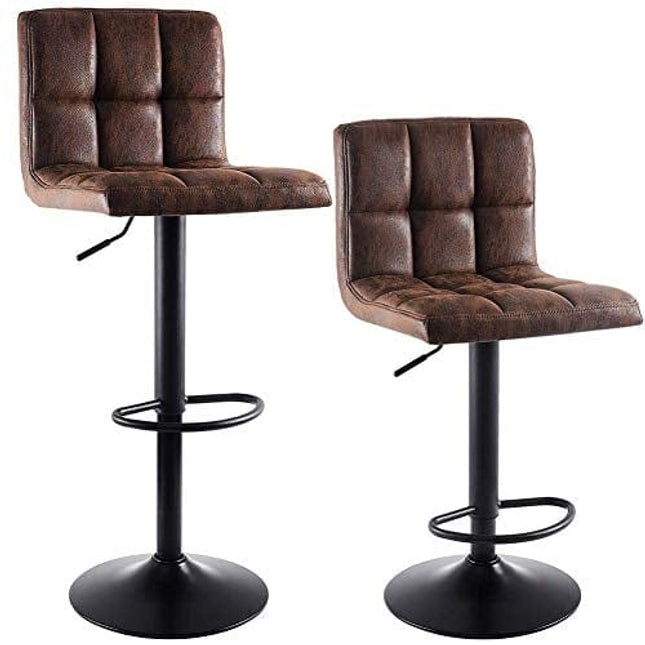 SUPERJARE Adjustable Bar Stools Set of 2, Rustic Swivel Barstools with Back, Modern Counter Height Chairs for Pub Kitchen, Vintage Brown, Fabric