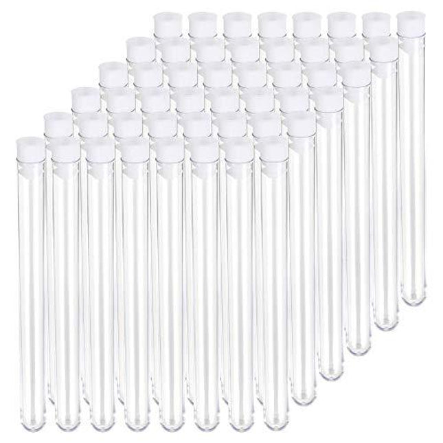 SUPERLELE 48pcs 16x150mm Clear Plastic Test Tube with Caps for Scientific Experiments, Party, Decorate the House, Candy Storage