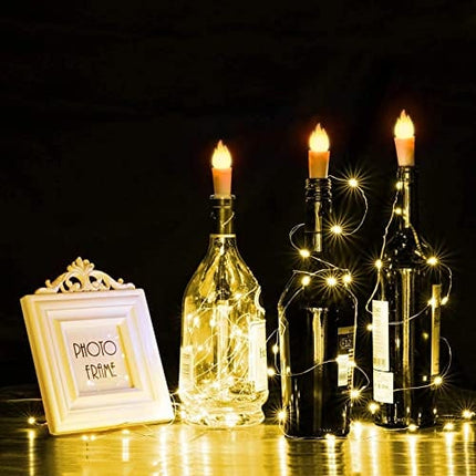 SUPERNIGHT Wine Bottle Lights with Cork - 10 Packs Warm White Battery Operated 5.97ft 20 LED String Lights with Candle Flame Starry Fairy Lights for Party,Christmas,Halloween,Wedding,Indoor Decoration