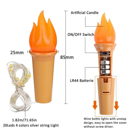 SUPERNIGHT Wine Bottle Lights with Cork - 10 Packs Warm White Battery Operated 5.97ft 20 LED String Lights with Candle Flame Starry Fairy Lights for Party,Christmas,Halloween,Wedding,Indoor Decoration