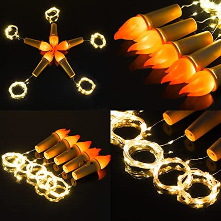 SUPERNIGHT Wine Bottle Lights with Cork - 10 Packs Warm White Battery Operated 5.97ft 20 LED String Lights with Candle Flame Starry Fairy Lights for Party,Christmas,Halloween,Wedding,Indoor Decoration