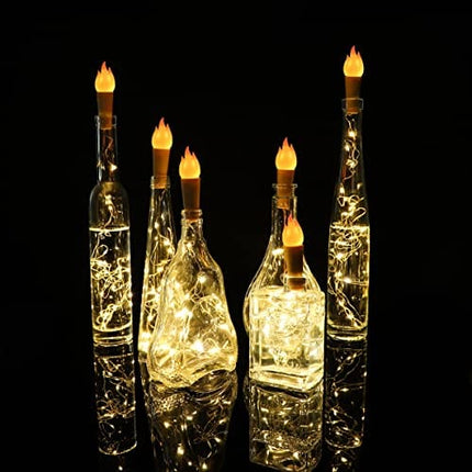 SUPERNIGHT Wine Bottle Lights with Cork - 10 Packs Warm White Battery Operated 5.97ft 20 LED String Lights with Candle Flame Starry Fairy Lights for Party,Christmas,Halloween,Wedding,Indoor Decoration