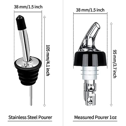48 Pack Liquor Bottle Pourers & Covers Set -12-Pack Measured Liquor Bottle Pourers 1oz 12-Pack Stainless Steel Bottle Pourers, For Drinks Wine Cocktail Dispenser Home Bar Tools -PR16-48