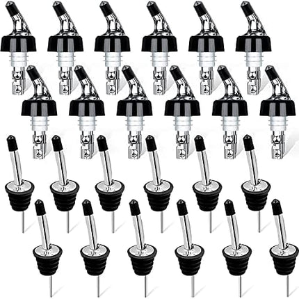 48 Pack Liquor Bottle Pourers & Covers Set -12-Pack Measured Liquor Bottle Pourers 1oz 12-Pack Stainless Steel Bottle Pourers, For Drinks Wine Cocktail Dispenser Home Bar Tools -PR16-48