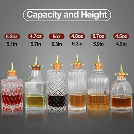 Bitters Bottles Set of 6 - Glass Dasher Bottles with Dash Top and Stopper Great Dispenser Bottle For Your Bitters Great for homemade Cocktail and Bartender