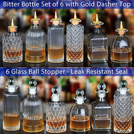 Bitters Bottles Set of 6 - Glass Dasher Bottles with Dash Top and Stopper Great Dispenser Bottle For Your Bitters Great for homemade Cocktail and Bartender