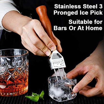 Ice Pick - 7.2 Inch Stainless Steel Ice Crusher with Wooden Handle Ice Chipper Ideal for Breaking Ice Kitchen Tool