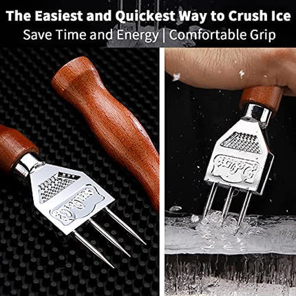 Ice Pick - 7.2 Inch Stainless Steel Ice Crusher with Wooden Handle Ice Chipper Ideal for Breaking Ice Kitchen Tool
