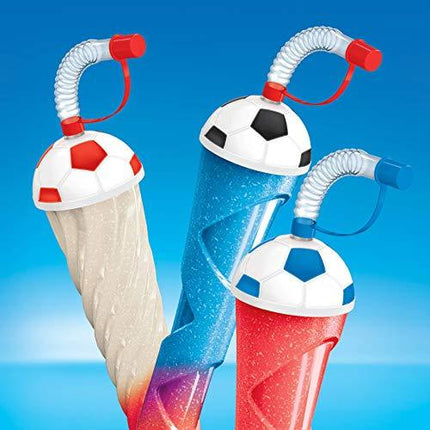 Soccer Ball Ice Yard Cups Party 8-PACK - for Margaritas, Cold Drinks, Frozen Drinks, Kids Parties - 17 oz. (500 ml) - set of 8 Yard Cups. BPA Free and Crack Resistant (Red and Black Soccer Lids))