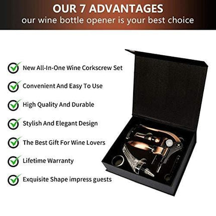 Wine Openers Set - Lever Wine Bottle Opener Kit - Corkscrew Set-[Professional Upgraded] Wine Accessories with Gift Box-with Cutter,Wine Aerator,Wine Stopper and Extra Spiral - (Copper)