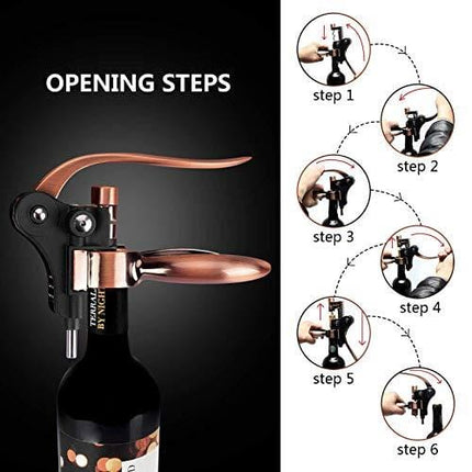 Wine Openers Set - Lever Wine Bottle Opener Kit - Corkscrew Set-[Professional Upgraded] Wine Accessories with Gift Box-with Cutter,Wine Aerator,Wine Stopper and Extra Spiral - (Copper)
