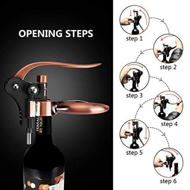 Wine Openers Set - Lever Wine Bottle Opener Kit - Corkscrew Set-[Professional Upgraded] Wine Accessories with Gift Box-with Cutter,Wine Aerator,Wine Stopper and Extra Spiral - (Copper)