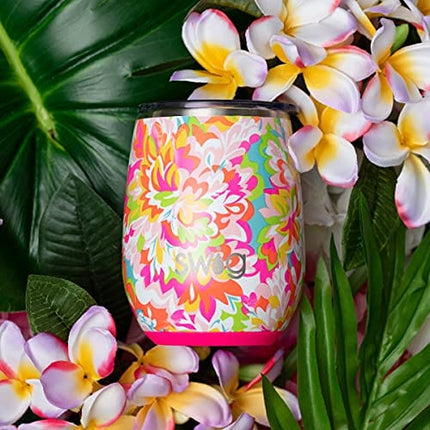 Swig Life 14oz Insulated Wine Tumbler with Lid | 40+ Pattern Options | Dishwasher Safe, Holds 2 Glasses, Stainless Steel Outdoor Wine Glass (Color Swirl)