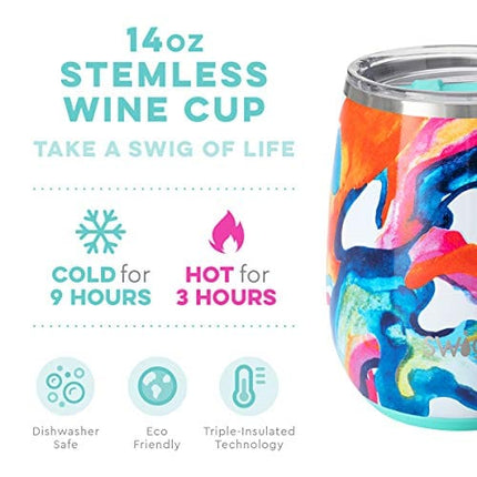Swig Life 14oz Insulated Wine Tumbler with Lid | 40+ Pattern Options | Dishwasher Safe, Holds 2 Glasses, Stainless Steel Outdoor Wine Glass (Color Swirl)