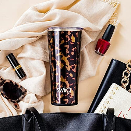 Swig Life 22oz Triple Insulated Stainless Steel Skinny Tumbler with Lid, Dishwasher Safe, Double Wall, and Vacuum Sealed Travel Coffee Tumbler in Party Animal Leopard Print
