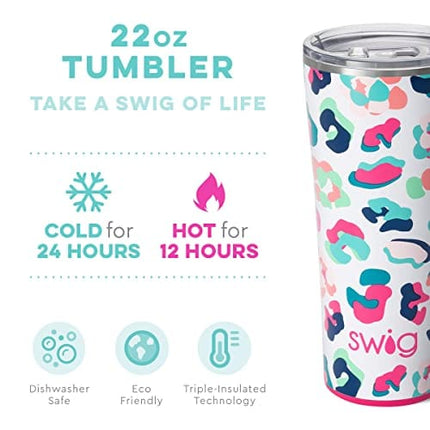 Swig Life 22oz Triple Insulated Stainless Steel Skinny Tumbler with Lid, Dishwasher Safe, Double Wall, and Vacuum Sealed Travel Coffee Tumbler in Party Animal Leopard Print