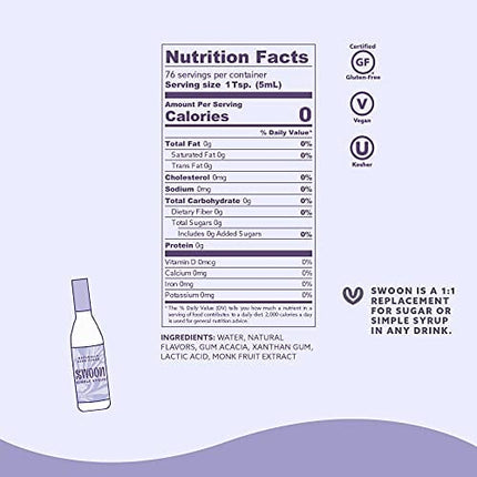 Swoon Zero Sugar Simple Syrup - Natural 1:1 Liquid Sugar Substitute - Sweetness from Monk Fruit - Sugar Free, Keto Friendly, Zero Carbs