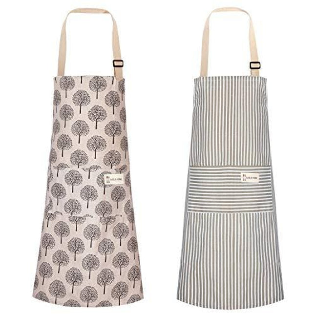 2 Pieces Cotton Linen Cooking Apron Adjustable Kitchen Apron Soft Chef Apron with Pocket for Women and Men