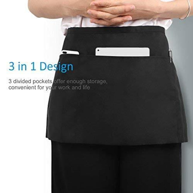 Syntus 1 Pack 3 Pockets Waterdrop Resistant Waitress Waist Apron,11.5-inch Black