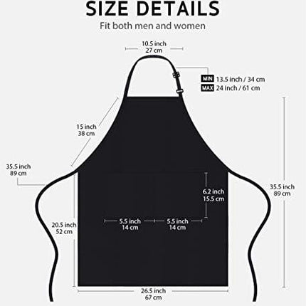 Syntus 100% Cotton Adjustable Bib 2 Pockets Cooking Kitchen Aprons, BBQ Drawing, Women Men Chef, Black