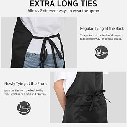 Syntus 100% Cotton Adjustable Bib 2 Pockets Cooking Kitchen Aprons, BBQ Drawing, Women Men Chef, Black