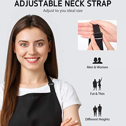 Syntus 100% Cotton Adjustable Bib 2 Pockets Cooking Kitchen Aprons, BBQ Drawing, Women Men Chef, Black