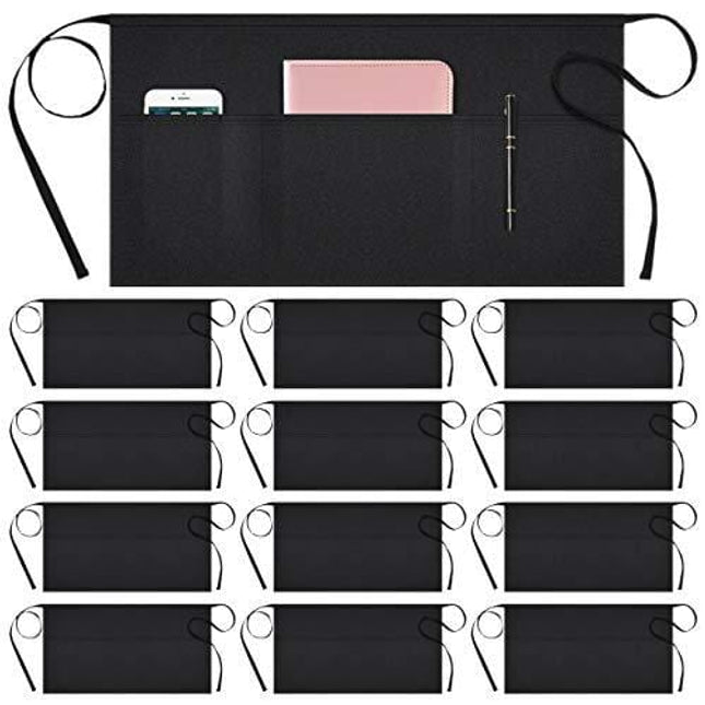 Syntus 12 Pack 3 Pockets Waterdrop Resistant Waitress Waist Apron, 11.5-inch Black