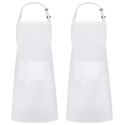 Syntus 2 Pack Adjustable Bib Apron Waterdrop Resistant with 2 Pockets Cooking Kitchen Aprons for BBQ Drawing, Women Men Chef, White
