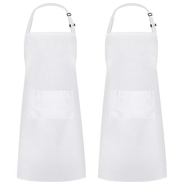 Syntus 2 Pack Adjustable Bib Apron Waterdrop Resistant with 2 Pockets Cooking Kitchen Aprons for BBQ Drawing, Women Men Chef, White