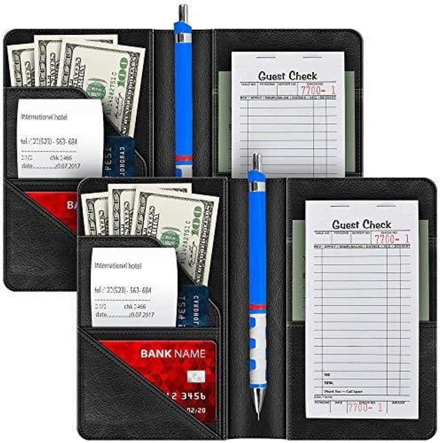 Syntus 2 Pack Waiter Book Server Wallet for Waitress Server Pads Waitress Book Restaurant Waitstaff Organizer, Guest Check Book Holder Money Pocket Fit Server Apron with Big Volume (Black)